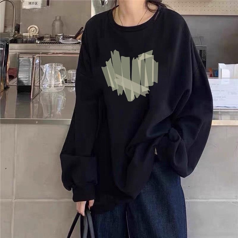 ZHELIHANGFEI Áo Thun Sweater Tay Dài Dáng Rộng In Chữ Preppy Dễ Thương