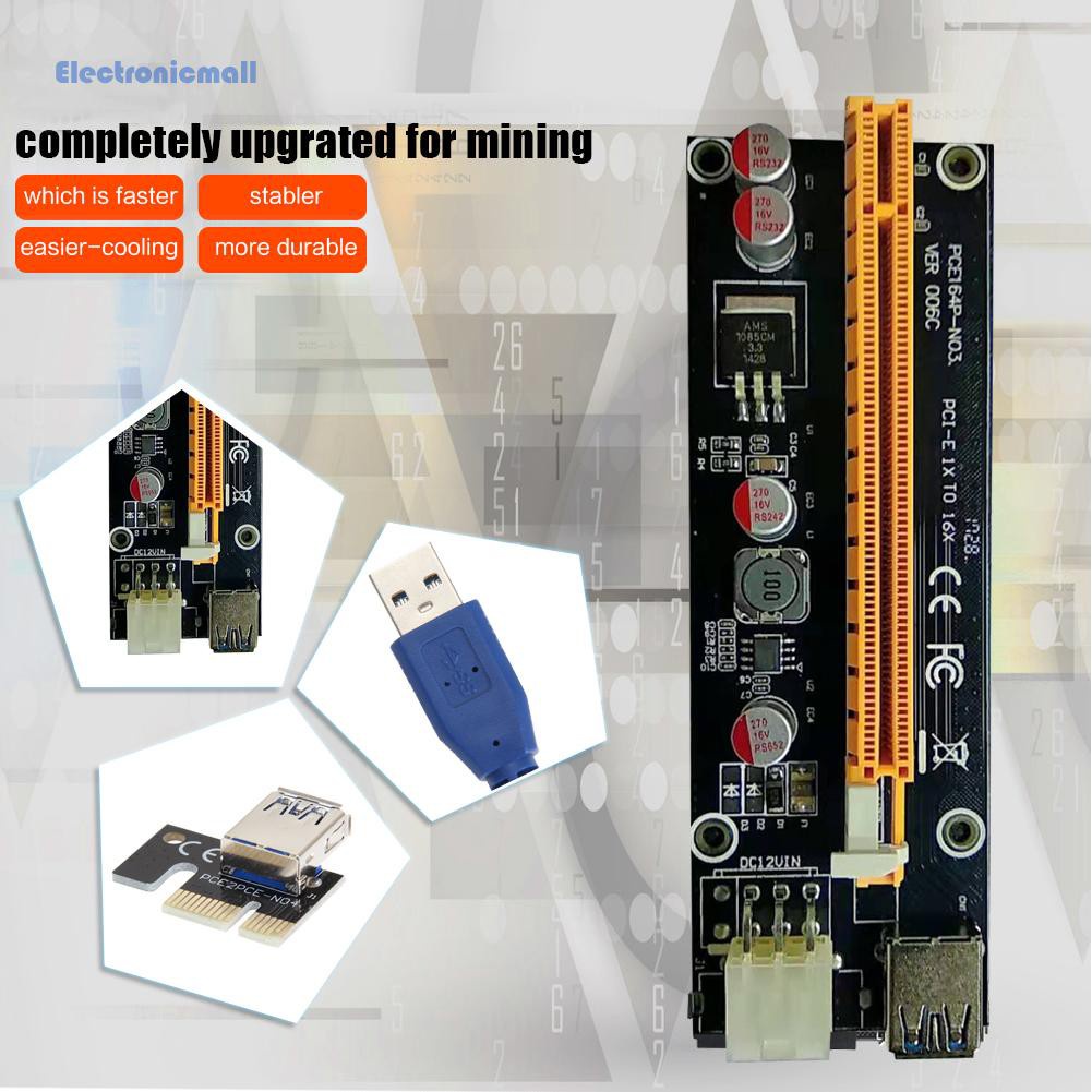 Card Đồ Họa Mở Rộng Pci-E 1x Sang 16x Kèm Cáp Usb 3.0 6 Pin