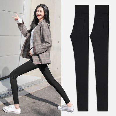 Quần legging màu đen quần nữ cạp cao dày thêm lớp nhung mùa thu đông tôn dáng bó sát ống nhỏ 9 điểm bút chì co giãn mặc 