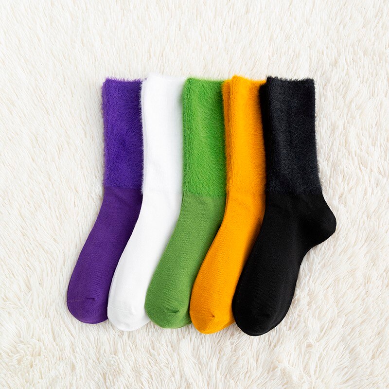 Tất cotton lông thỏ mềm dáng rộng màu kẹo trơn giữ ấm chất lượng cao cho nữ