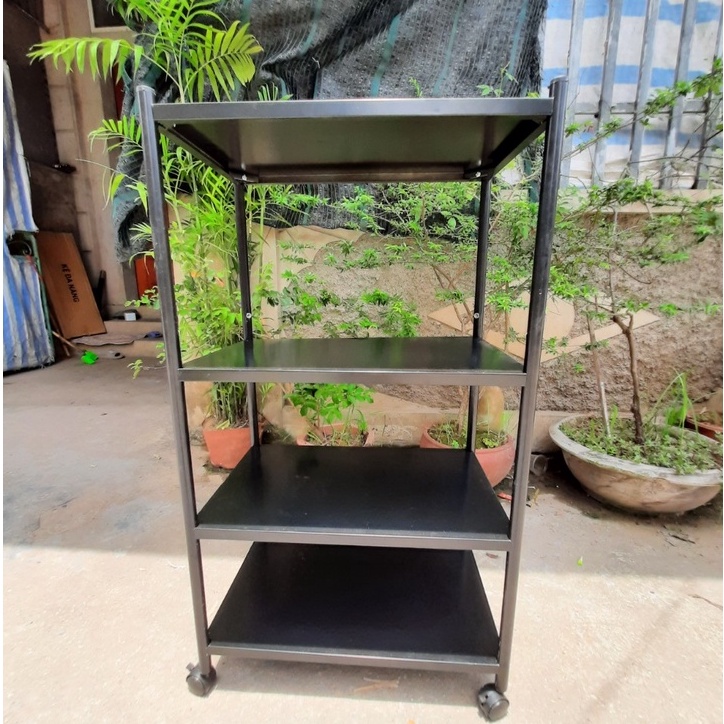 Kệ Để Lò Vi Sóng,Kệ Đồ Đa Năng 4 Tầng Khung Thép Sơn Tĩnh Điện có bánh xe