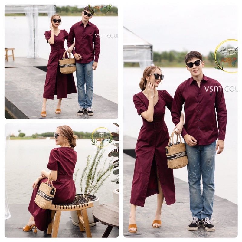 Đồ đôi - Set váy áo đôi màu đỏ nam nữ dự tiệc, chụp hình cưới sang trọng