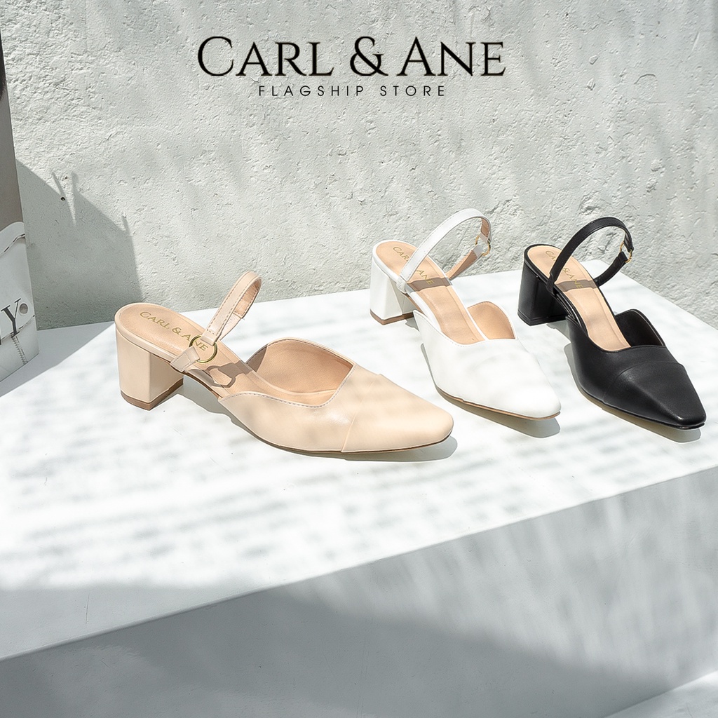 Carl &amp; Ane - Giày gót vuông mũi nhọn thời trang công sở cao 5cm màu trắng - CL024