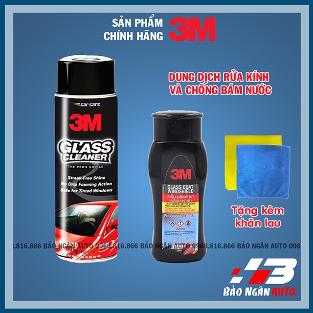 Combo 2 Lọ Tẩy Rửa Kính Xe Và Chống Bám Nước Trên Kính 3M