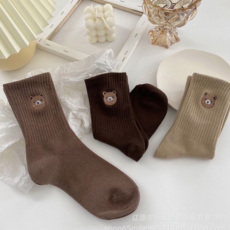 Tất cổ cao nam nữ vớ brown thêu vintage cotton kháng khuẩn thời trang hàn quốc giá rẻ MRSOCKS VC014