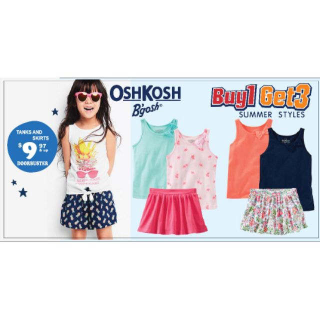 Set 3 món Oshkosh cho bé gái ( 1 chân váy có quần short + 2 áo 3 lỗ)