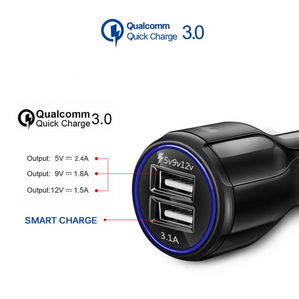 Tẩu sạc ô tô 2 cổng USB chuẩn sạc nhanh QC3.0 sử dụng cho mọi loại xe ô tô-HÀNG CHẤT LƯỢNG CAO BẢO HÀNH UY TÍN
