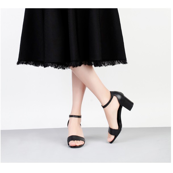 Giày cao gót quai ngang da 5p bít gót da mờ