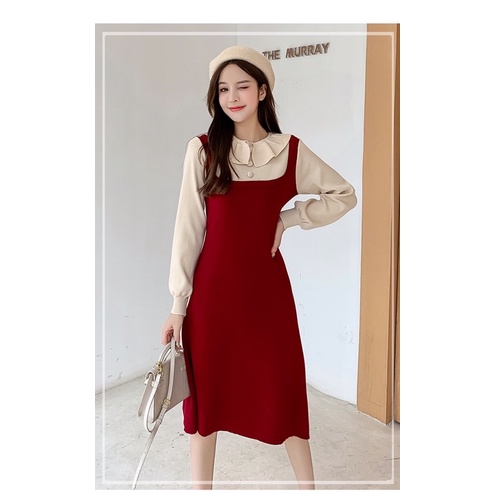 Váy Đầm Len Giả Yếm Cổ Sen Bèo Tiểu Thư Hàng Quảng Châu mã 1321