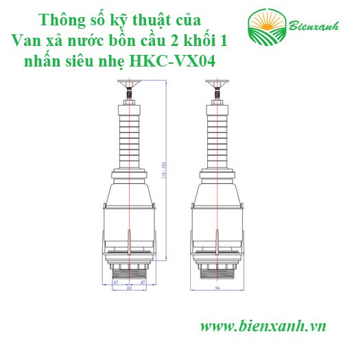 Bộ xả cấp piston - Van xả nước bồn cầu 2 khối 1 nhấn siêu nhẹ HKC-VX04