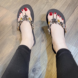 Dép nữ thời trang quảng châu gắn đá, dép đế thấp tông xốp cao cấp mềm mại