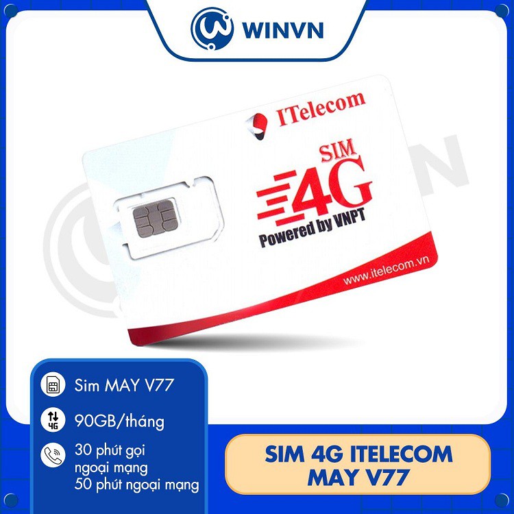 Sim 4G Vinaphone Gói ITELECOM - Vina gói MAY77 - 90Gb/Tháng - Gọi Miễn Phí Vinaphone - Giá Siêu Rẻ