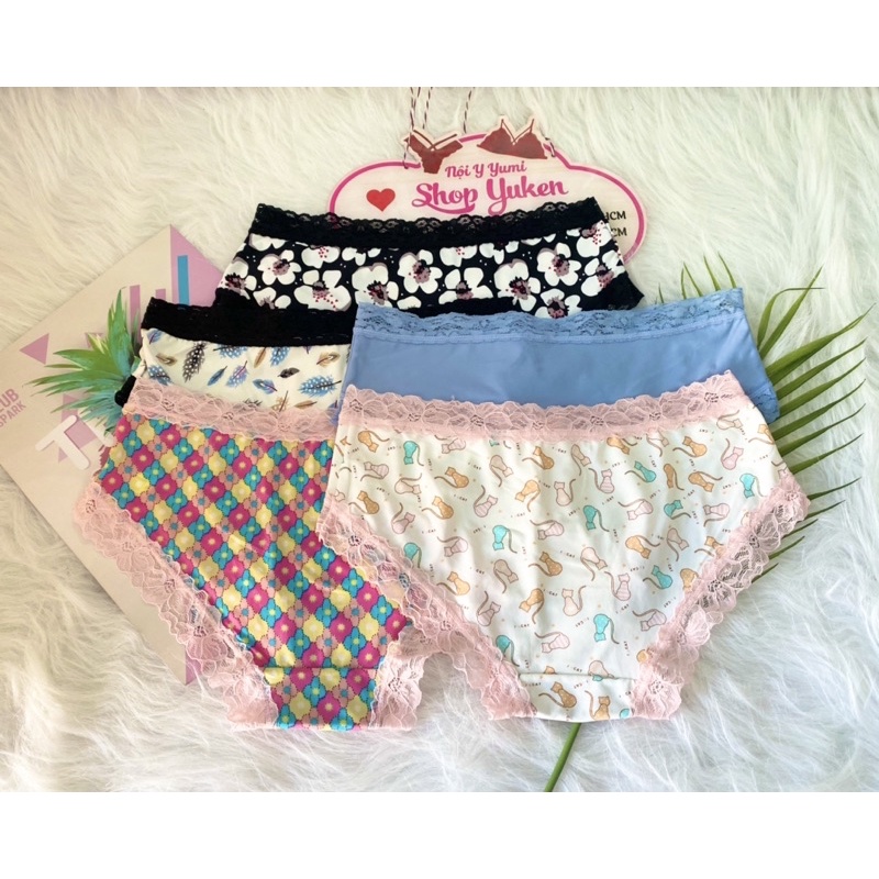 Q5866 . Combo 5 Quần lót su nữ.  Lót nữ su phối Ren co dãn 4 chiều 35-52kg