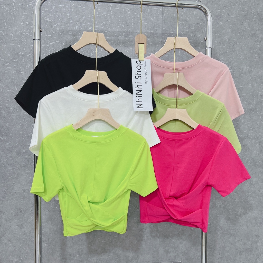 Áo kiểu dáng ngắn xoắn bụng, Áo thun croptop ngắn tay form ôm sexxy AK302 - NhiNhi Shop