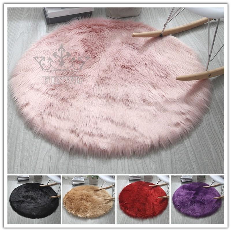 【FUNWD】Round Soft Faux Sheepskin Fur Area Rugs Faux Fur Bedside Rugs Home Decoration