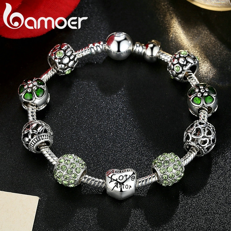 Vòng đeo tay Bamoer PA1455 đính hạt thủy tinh có 4 màu sắc dùng làm quà tặng trang sức thời trang cho nữ