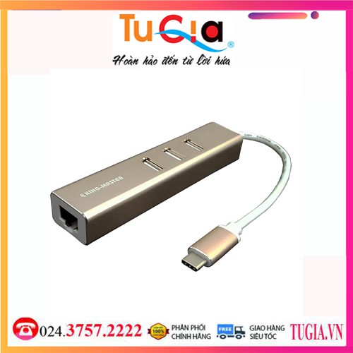 Cáp chuyển USB type-C sang Lan RJ45 + 3Port Hub USB 2.0 King-Master KM007 - Hàng chính hãng