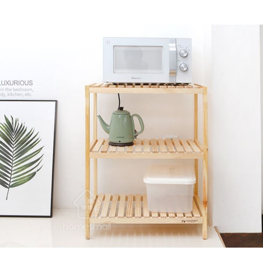 Kệ lò vi sóng bếp đa năng decor phòng bếp để lò nướng đựng đồ chất liệu gỗ thông cao cấp kiểu dáng hàn quốc vintage