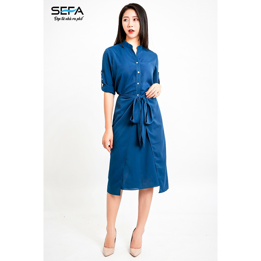 Đầm dáng suông SEFA chun lưng thắt nơ SFT3027