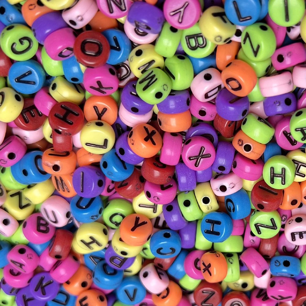 Set 100 Hạt Xâu Chuỗi 4x7mm Có In Chữ Cái Làm Trang Sức Thủ Công