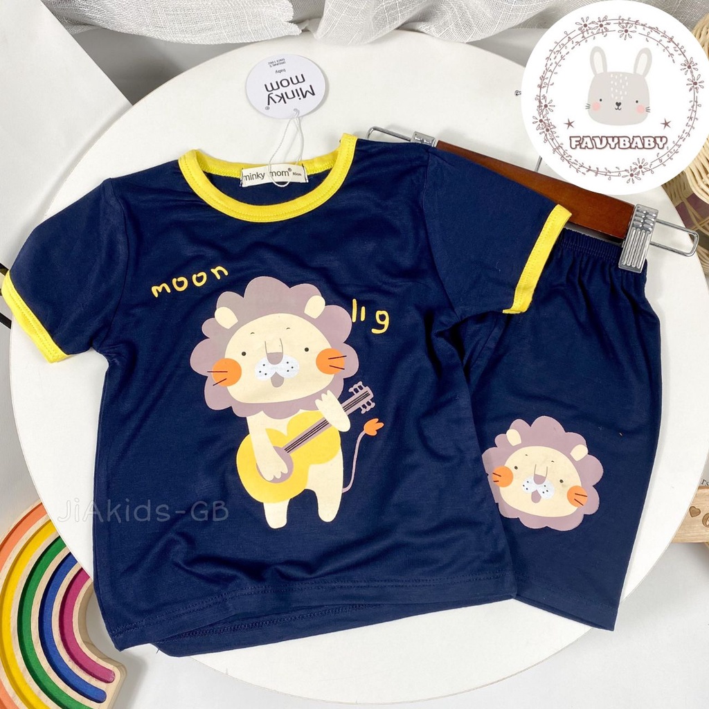 Bộ MINKY MOM Bé Trai Bé Gái Tay Ngắn Quần Cộc Thun Lạnh Màu Sắc Tươi Sáng Hình Gấu Bò Khủng Long Bé 0-5 Tuổi - Favybaby