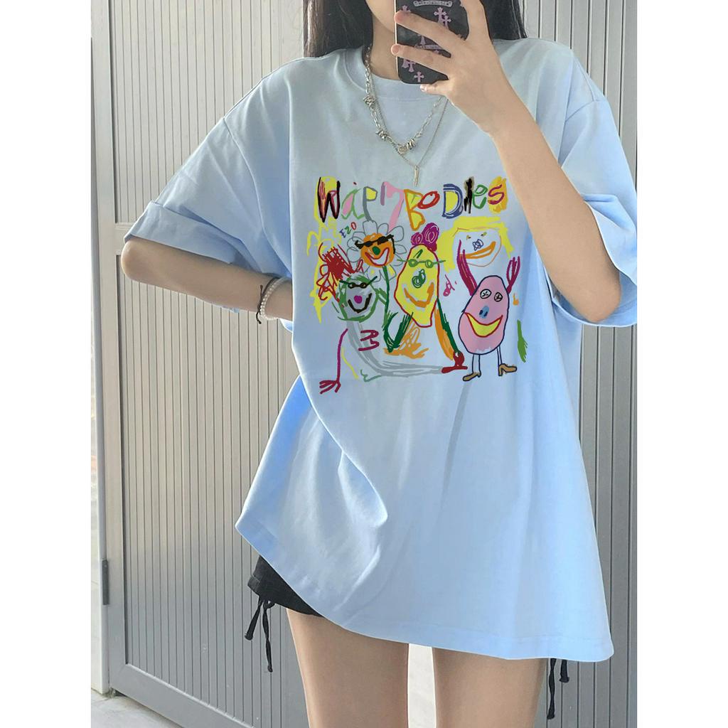 SELVZE Áo Thun Cotton Cổ Tròn Dáng Rộng In Họa Tiết Vui Nhộn Thời Trang Đường Phố