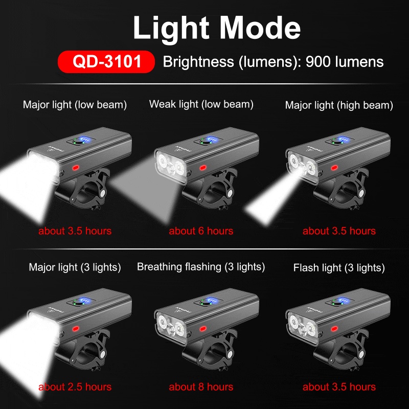 Đèn xe đạp X-TIGER 900 Lumen sạc USB chống nước mưa