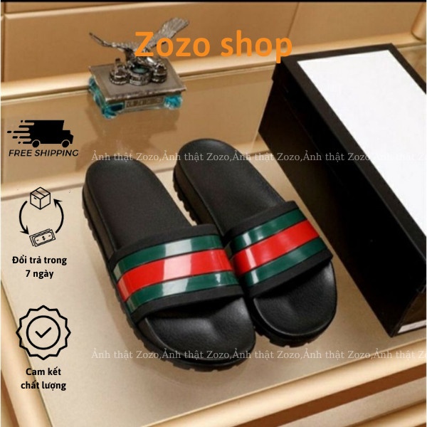 dép nam nữ quai ngang gucci lê bảo bình đế cao 3 sọc cao cấp full box bill - Zozo store