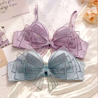 Sexy small chest gathered girdle-free underwear women's strapless non-slip adjustable bow bra set
