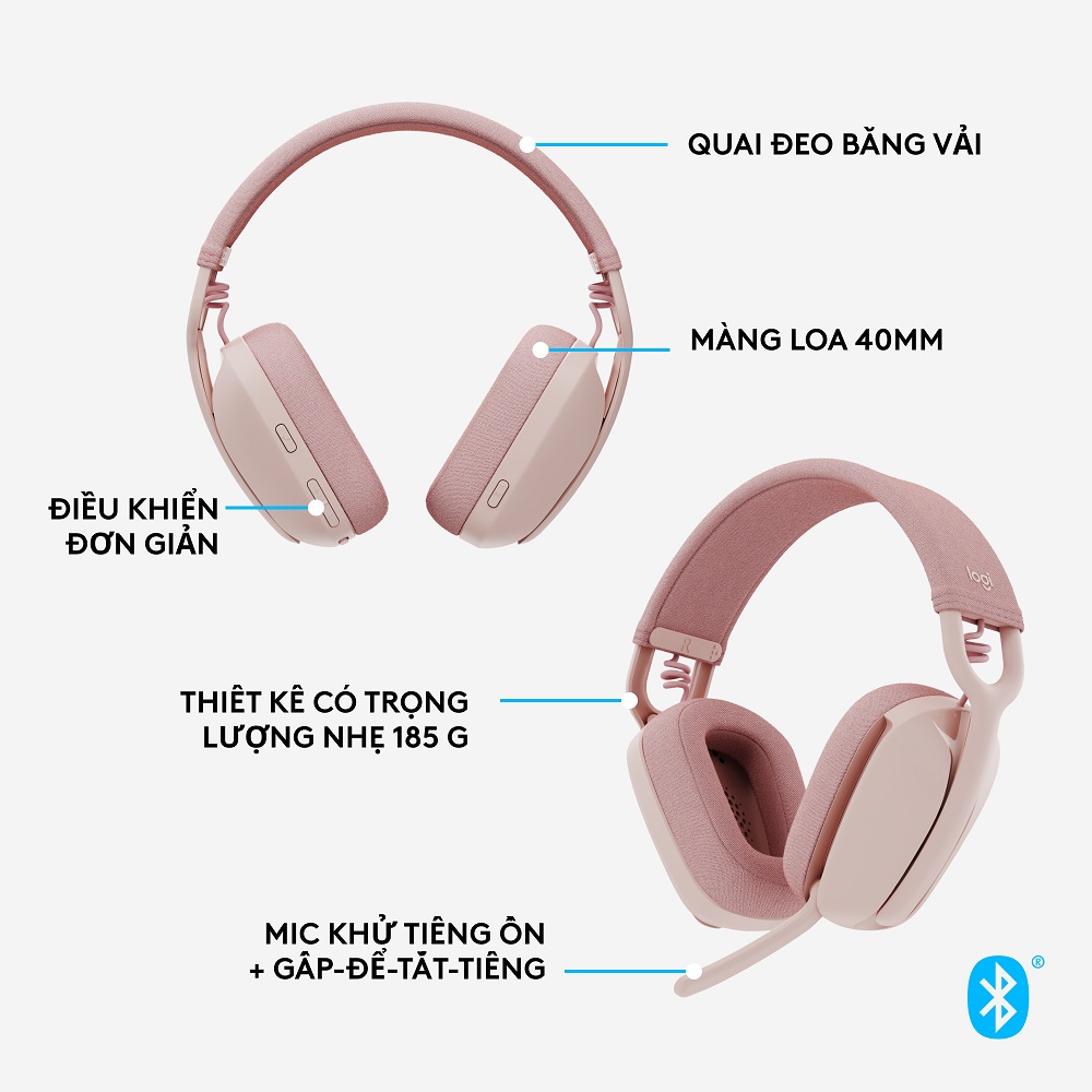 Combo Webcam Logitech Brio 500 và tai nghe Logitech Zone Vibe 100