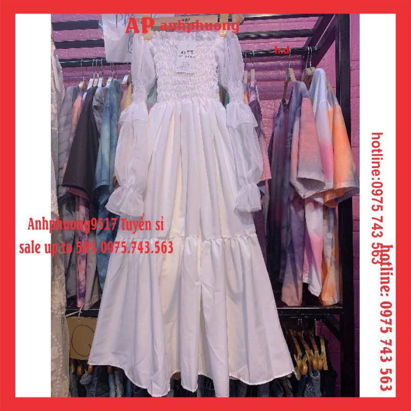 Đầm Trắng Công Chúa Tiểu Thư cổ tích Ulzzang Váy Chiffon Tay voan NHÚN NGỰC Trễ Vai or cổ vuông VINTAGEMaxi sang chảnh