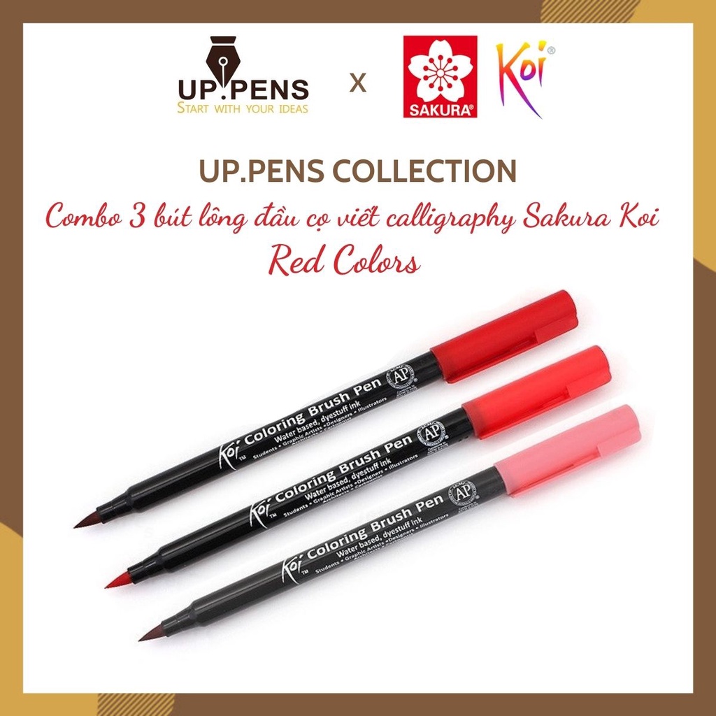 Combo 3 bút lông đầu cọ viết calligraphy Sakura Koi Coloring Brush Pen – Red Colors