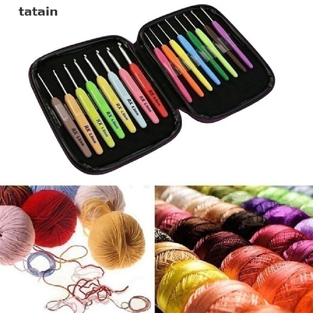 [TAT] 8/16pcs Colored Crochet Hooks Yarn Aluminum Knitting Needles Set Tool Kit with B CVX