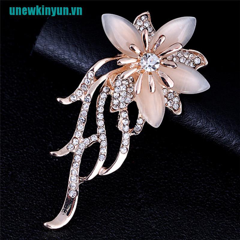 Ghim cài áo hình hoa đính đá opal nhân tạo thời trang nữ