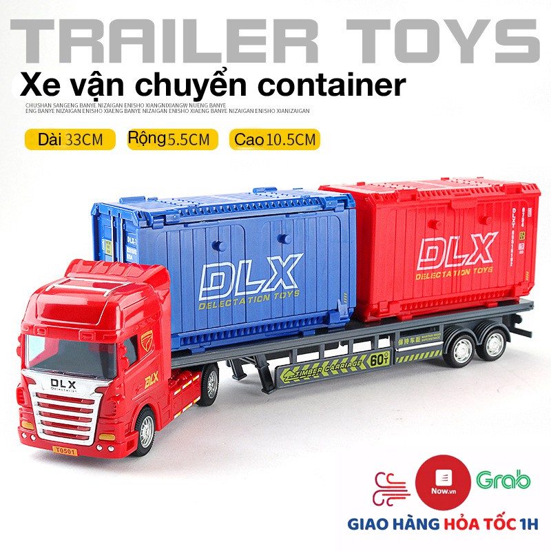 Xe mô hình đồ chơi xe đầu kéo vận chuyển container nhiều màu sắc kích thích thị giác của trẻ, có thể trưng