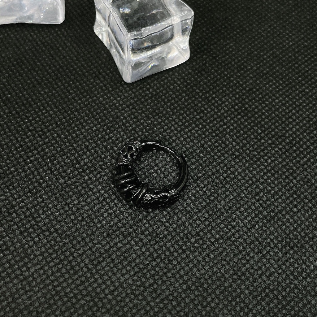 Khuyên tai tròn dạng kẹp nam nữ PUN màu bạc đen đơn giản đẹp nhỏ xinh - Hoa tai Orn Earring