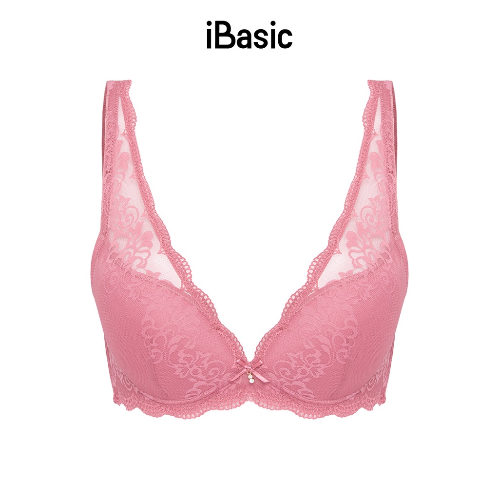 [MUA 2 GIẢM 30% - MUA 3 GIẢM 40%] Áo ngực không gọng mút vừa ren cổ V iBasic BRAW090