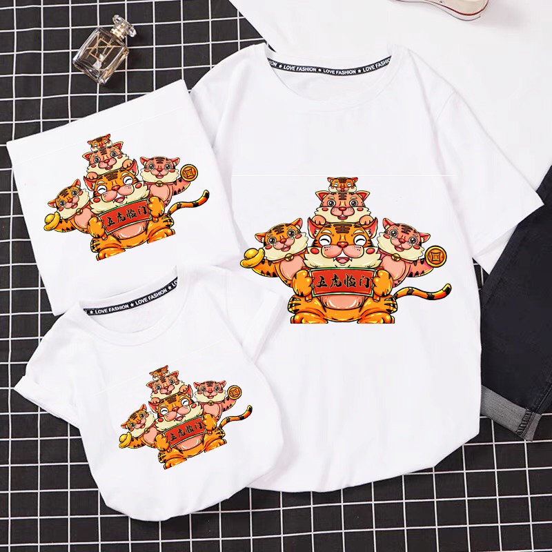 áo thun gia đình tết 2022 cotton dễ chịu thoải mái in hình tết xuân