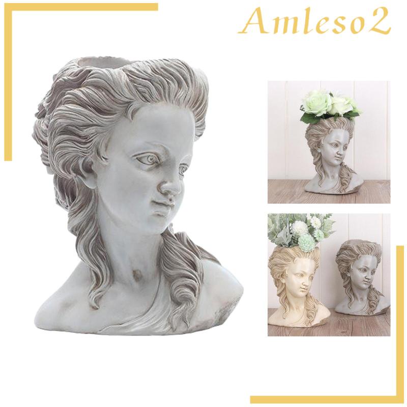 Resin Succulent Plant Flower Pot Greek Goddess Portrait Head Planter White