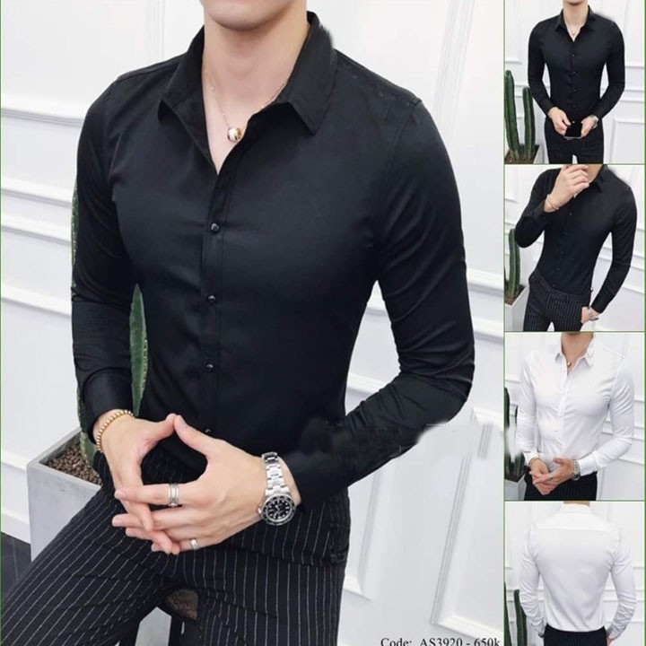 Áo sơ mi nam hàn quốc kiểu dáng dài tay cổ bẻ from ôm body chất nhất quả đất