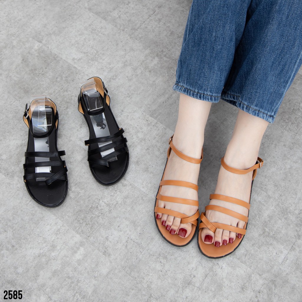 Giày sandal nữ quai ngang nhiều dây đế bệt MWC NUSD- 2585