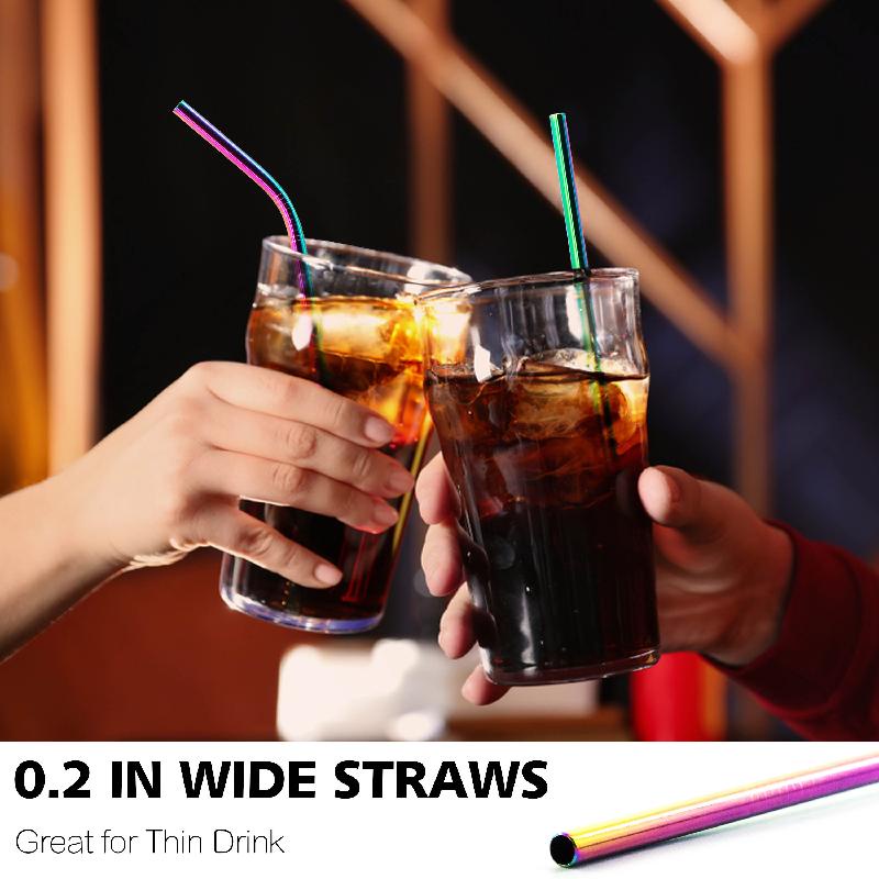 Bộ ống hút thẳng và cong ANAEAT bằng thép không gỉ 304 tái sử dụng được kèm bàn chải làm sạch cho tiệc tùng/quầy bar