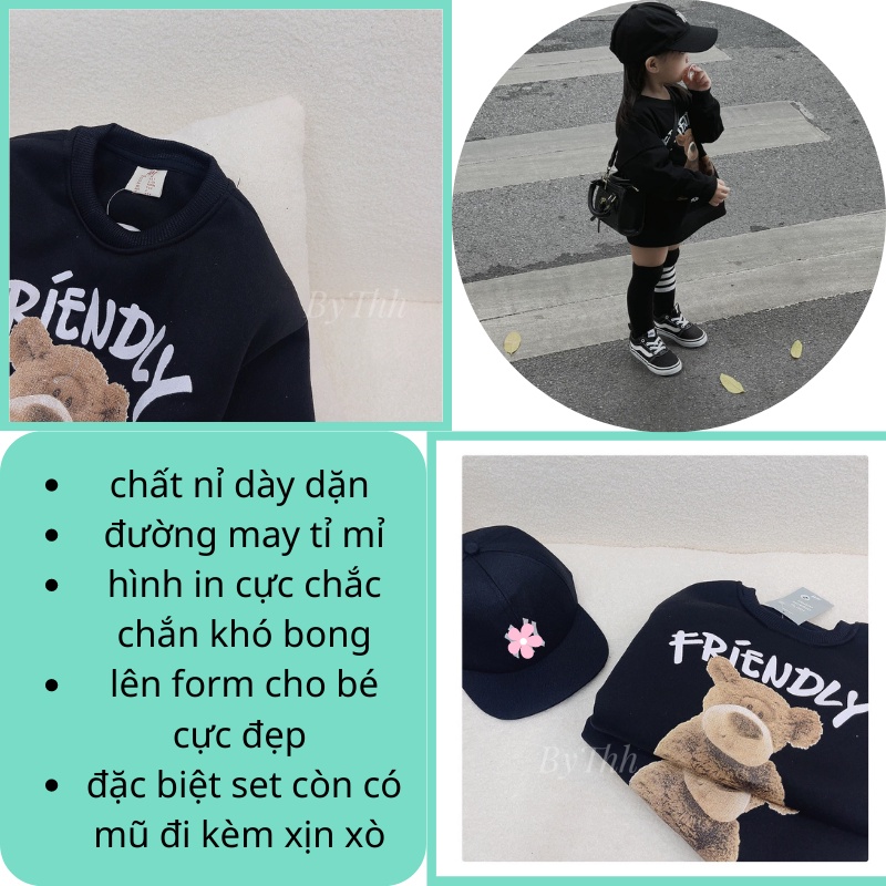 Áo váy cho bé gái thu đông sweater chất nỉ cao cấp tặng kèm mũ form dáng cực xinh JIMADO