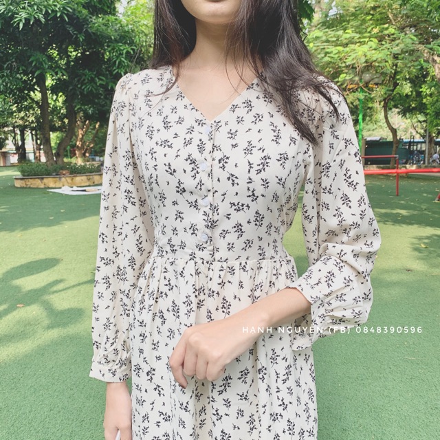 Váy hoa nhí vintage dài tay thu đông