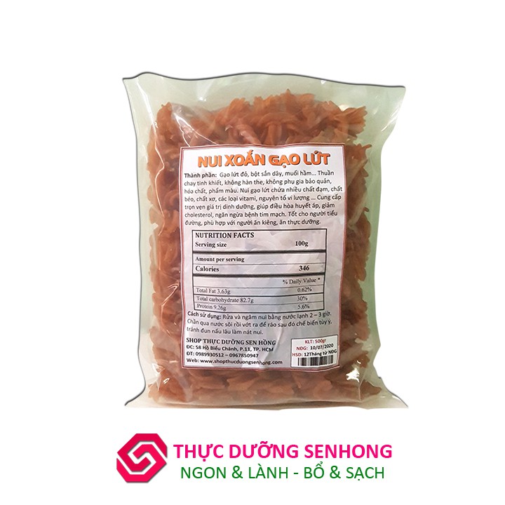 Nui XOẮN gạo lứt (500gr) Hoàn toàn từ thiên nhiên, không hóa chất phẩm màu