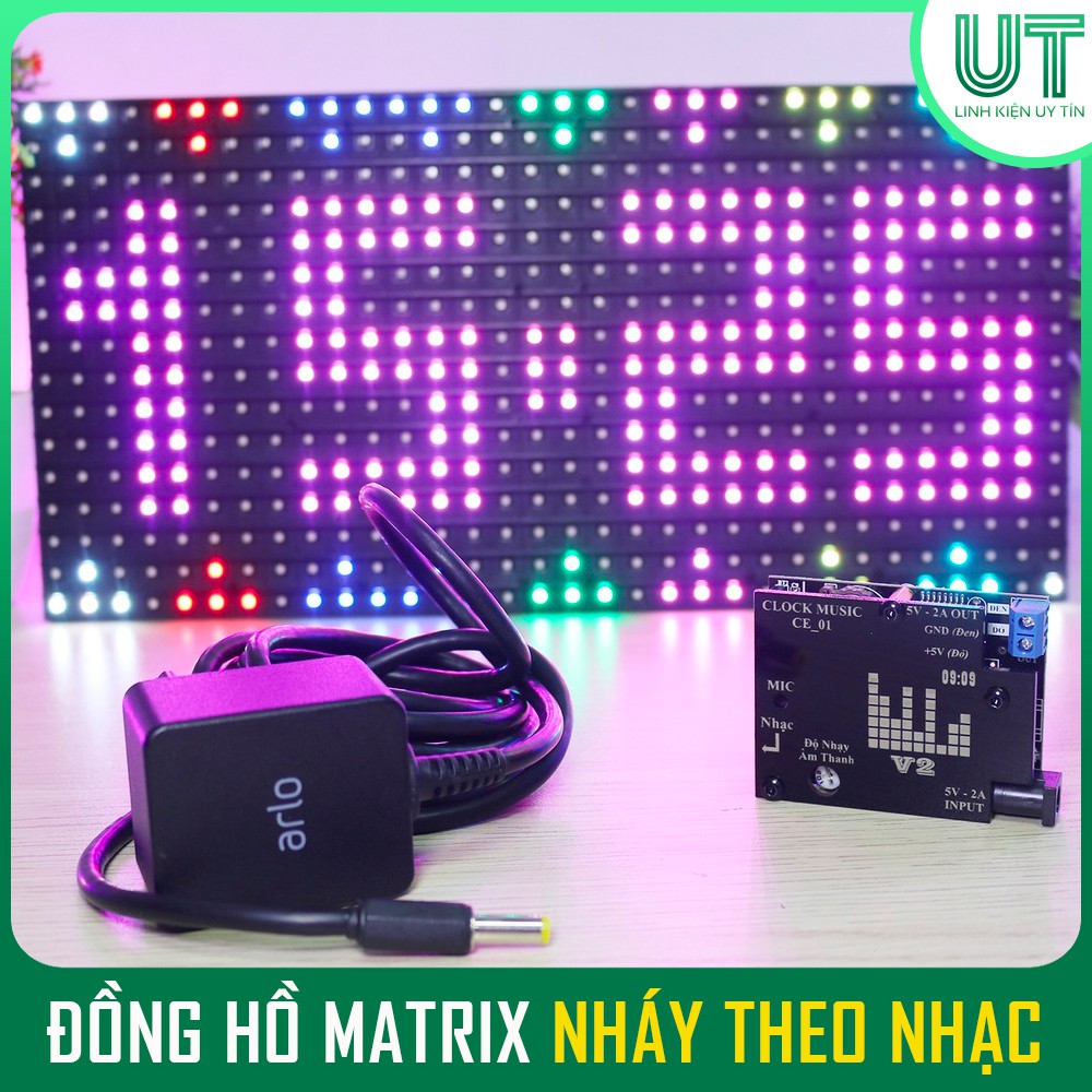 Đồng Hồ LED MATRIX nháy theo nhạc Fullcolor - Clock Music - báo thời gian nhiệt độ chạy icon