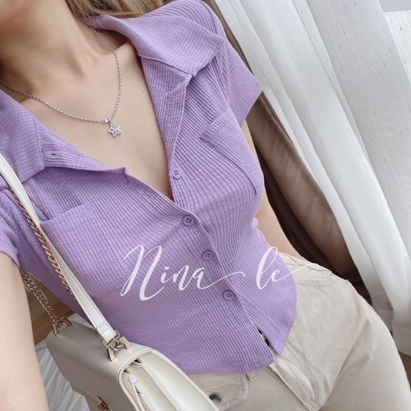 ÁO CROPTOP GÂN BODY VẠT BẦU CỔ ĐỨC ULZZANG