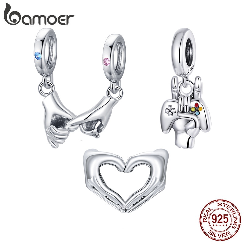 Hạt Charm Bamoer BSC505 Mẫu Tay Nắm Tay Bằng Bạc 925 Dùng Để Tự Làm Vòng Tay/Dây Chuyền