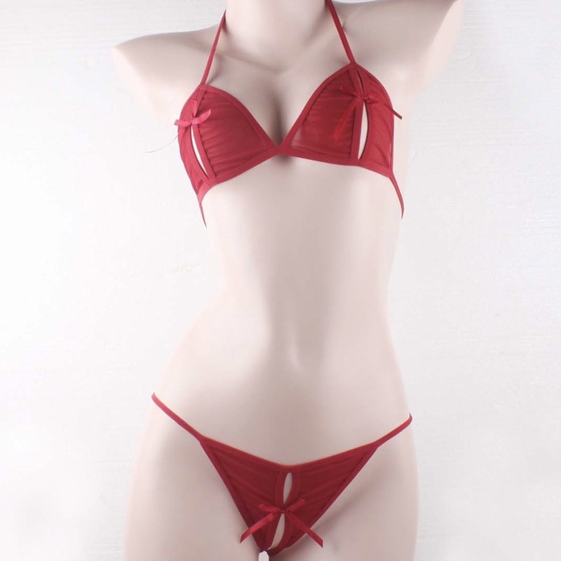 LST1294 Bralette Set Xẻ Nơ &lt;Màu : Đen/Đỏ/Be&gt; - Áo Không Gọng Mút - Nội Y Nữ Siêu Mỏng Gợi Cảm - Quần Lọt Khe Sexy