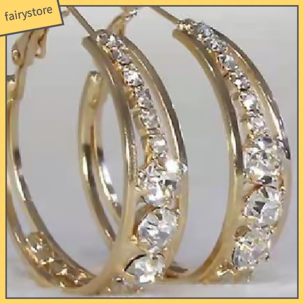 Bông Tai Hình Tròn Bằng Hợp Kim Đính Đá Lấp Lánh Sang Trọng